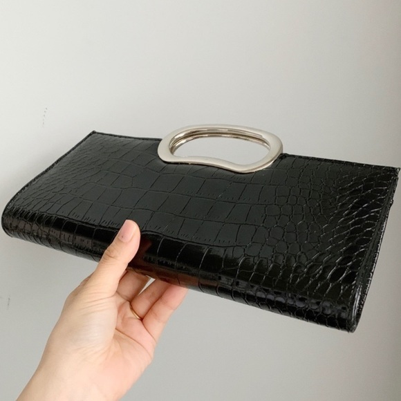 Giannini black Faux Patent Croc Leather Clutch - Picture 2 of 5